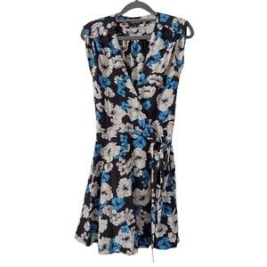 Yumi Kim Lexy Silk Wrap Dress Blue Floral Womens XS Mini Hidden Snap Closure